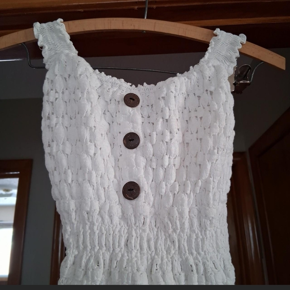 White Eyelet Maxi Dress with Button Detail - Picture 3 of 4